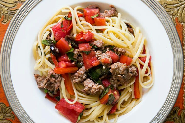 Pasta with Sausages, Tomatoes, and Peppers