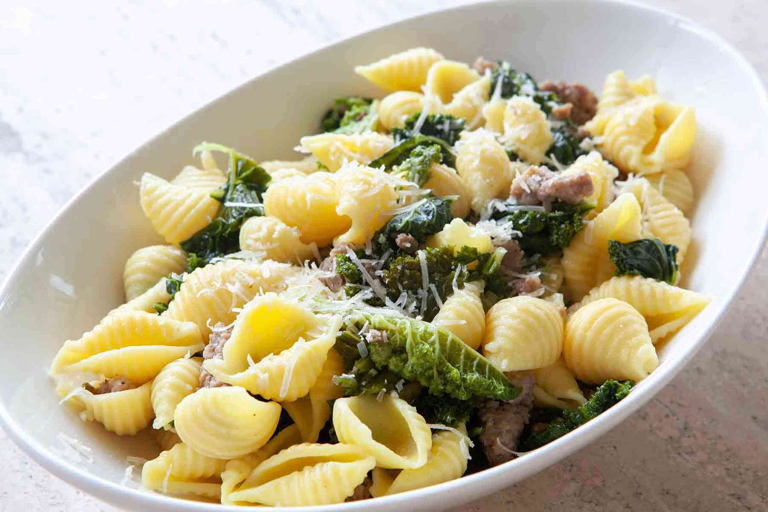 Shell Pasta with Sausage and Greens