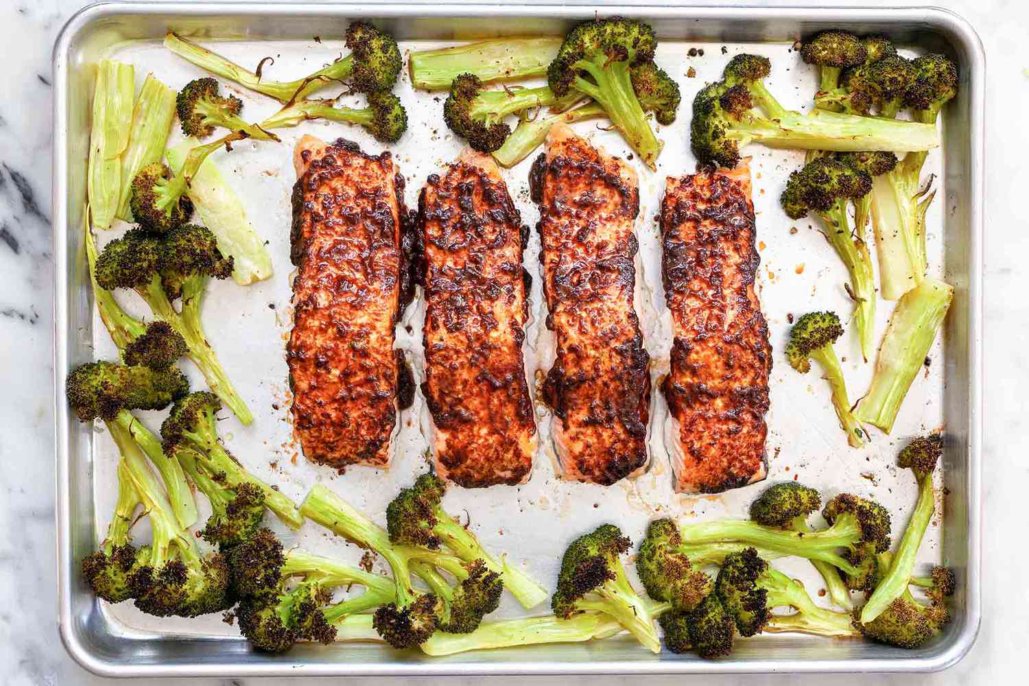 Sheet Pan Salmon with Broccoli - After baking