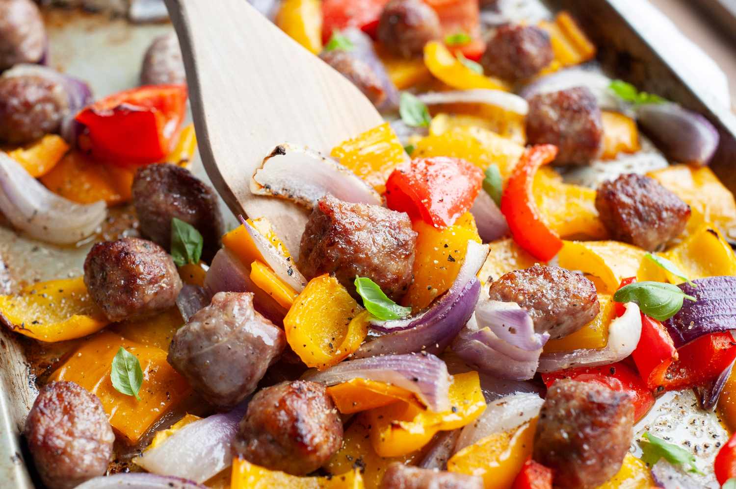 Sheet pan sausage with peppers and onions