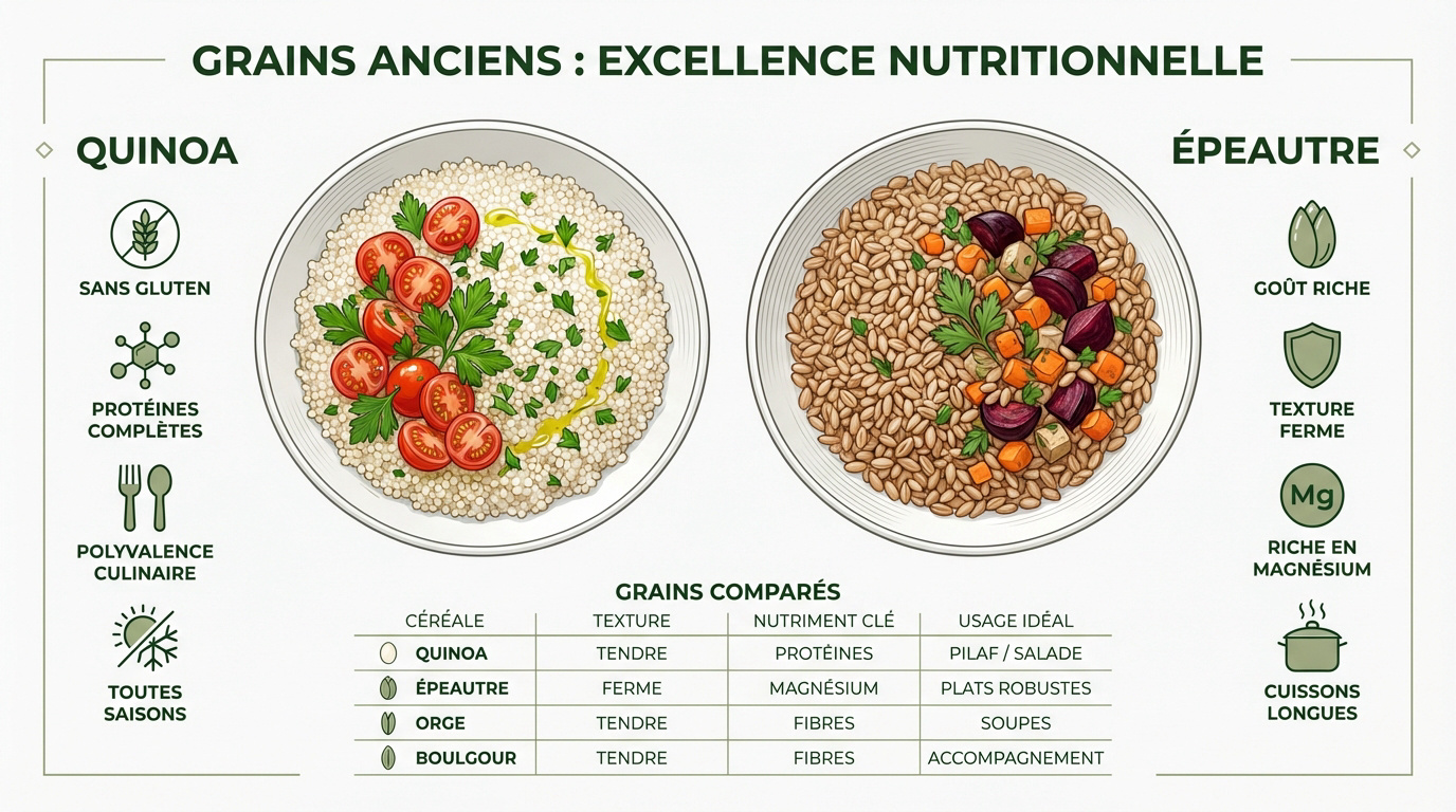 Comparaison nutritionnelle et texturale entre le quinoa et l'épeautre
