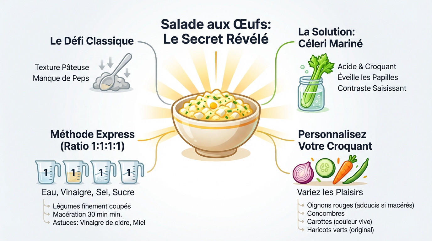 Salade d'œufs revisitée avec du céleri mariné pour plus de croquant