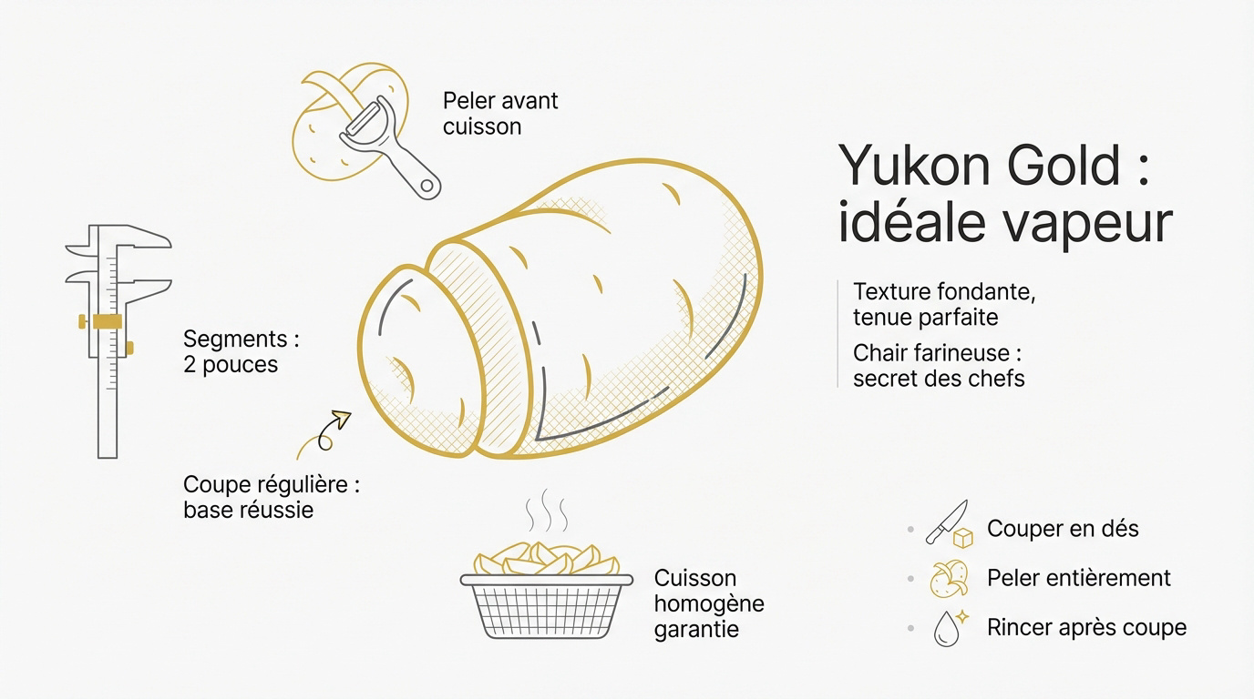 Préparation de segments de pommes de terre Yukon Gold pour cuisson vapeur