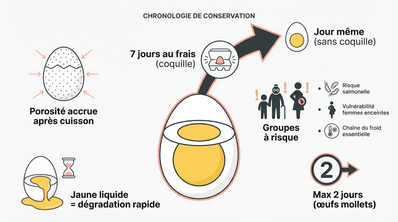 Schéma technique de la conservation des œufs durs et risques bactériens