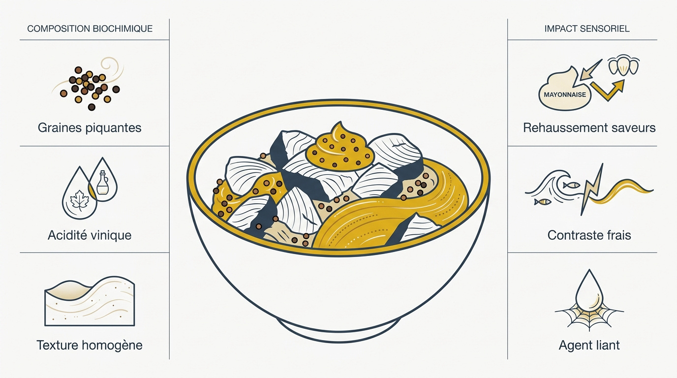 Infographie détaillant les bienfaits de l'ajout de moutarde de Dijon dans une salade de thon