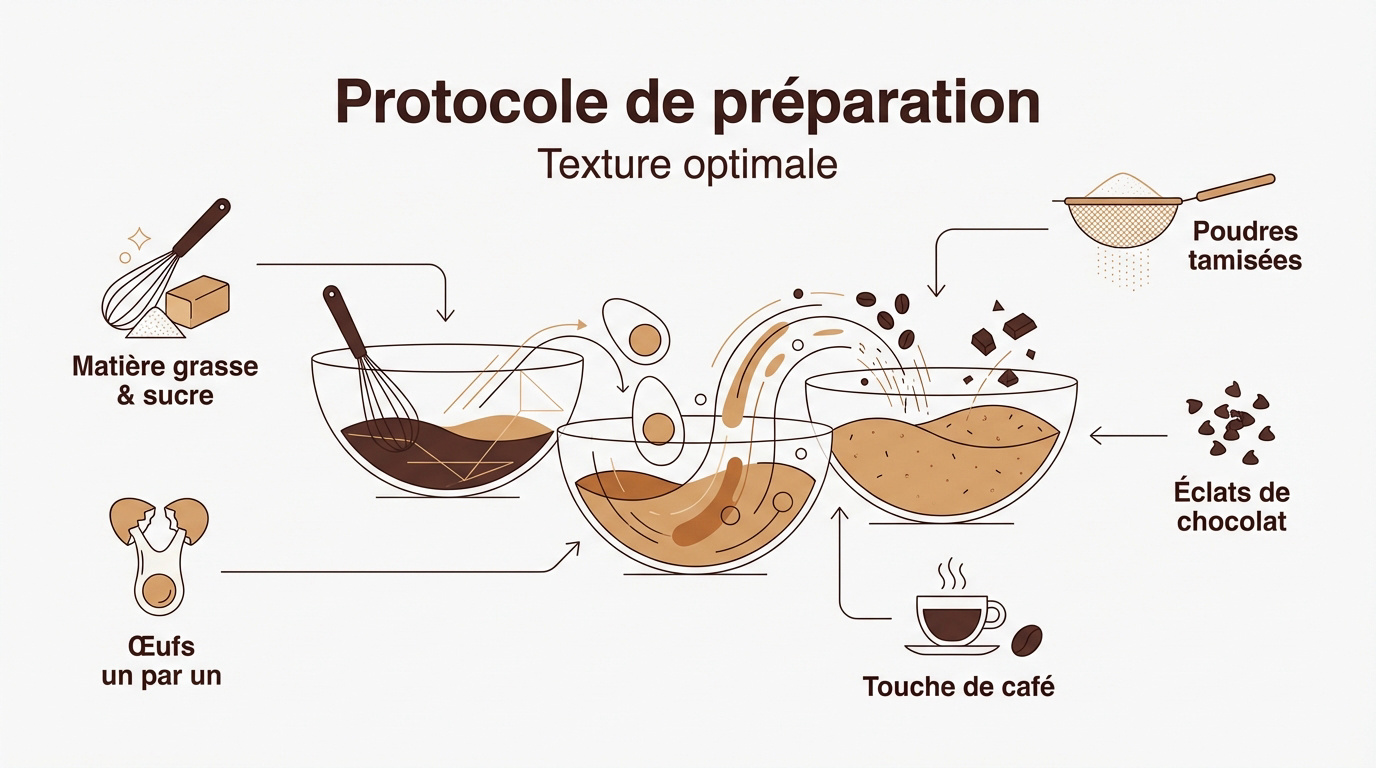 Préparation technique d'une pâte à brownie homogène avec chocolat et lait concentré