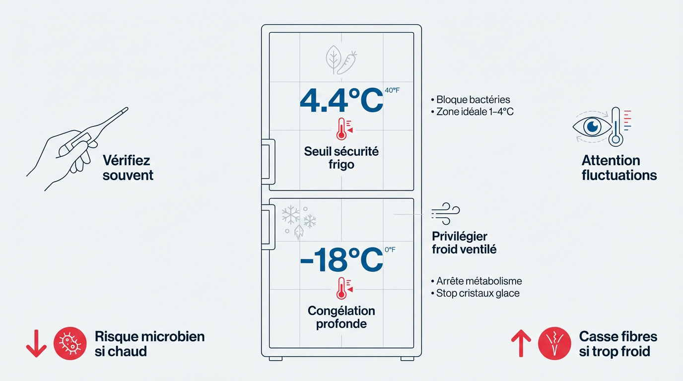 Schéma des températures optimales pour le réfrigérateur et le congélateur