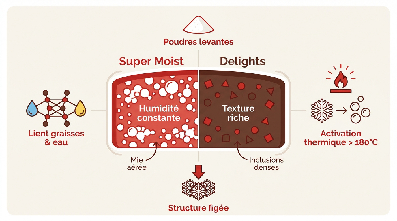 Comparaison visuelle des textures de gâteaux Betty Crocker Super Moist et Delights