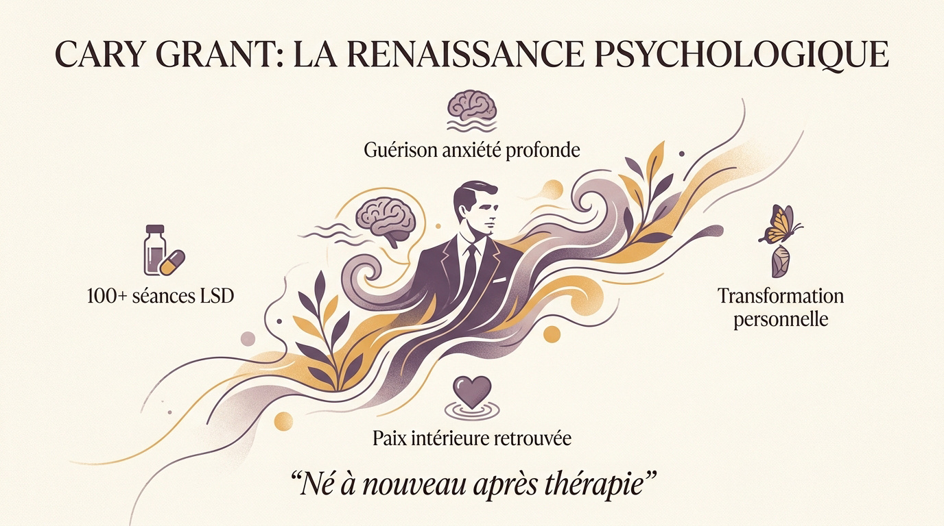 Portrait de Cary Grant illustrant sa transformation psychologique par la thérapie assistée