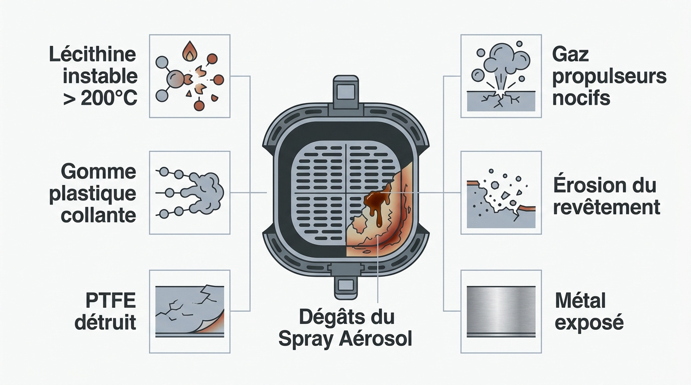 Résidus de polymérisation de spray aérosol sur le panier d'un air fryer