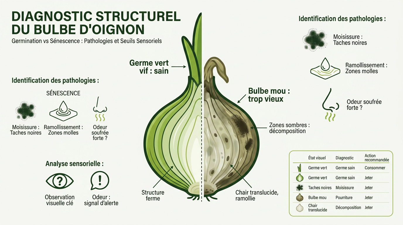 Inspection technique de la structure d'un oignon germé pour évaluation de sa comestibilité
