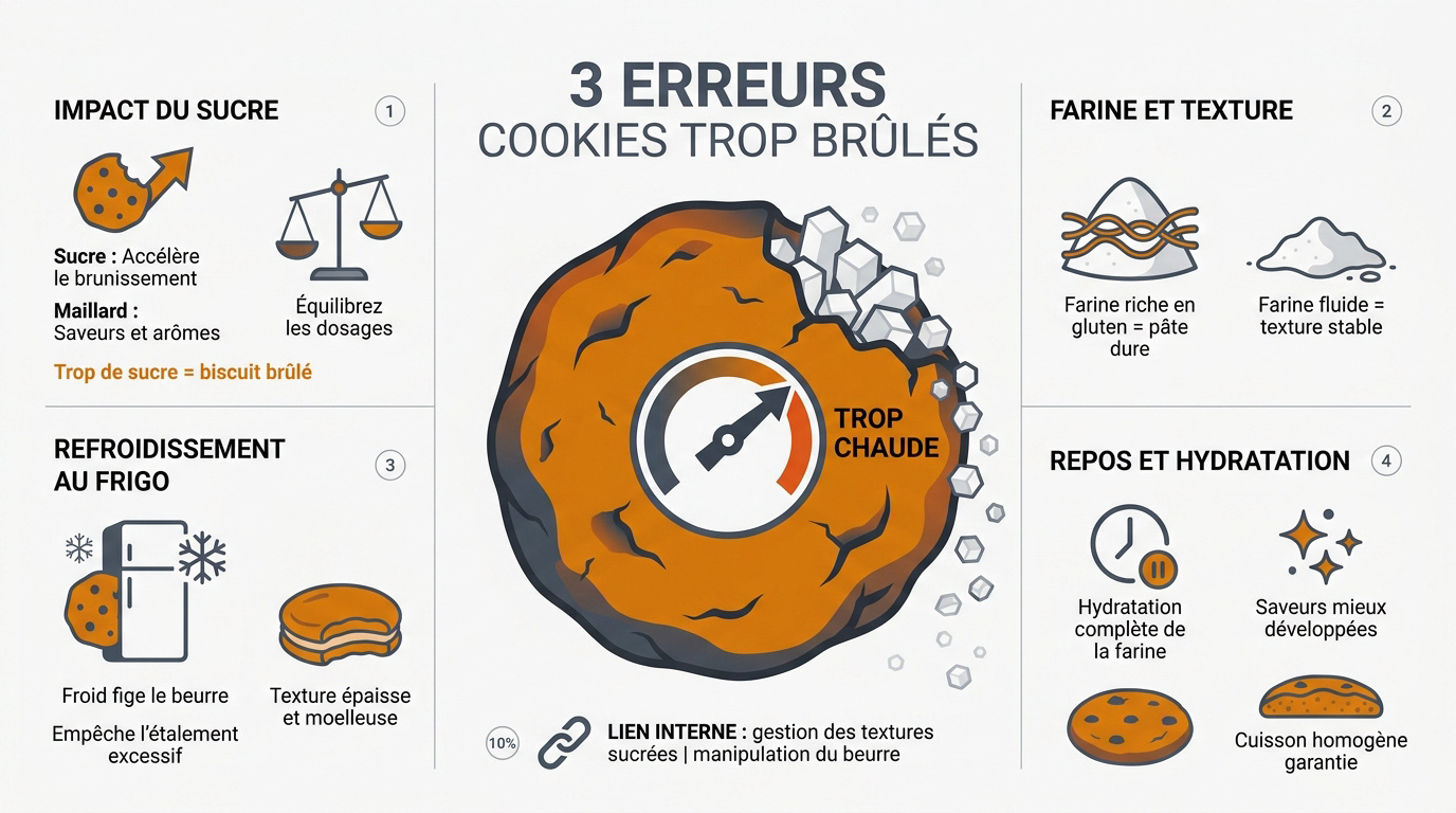 Cookies sortant du four avec une coloration dorée parfaite évitant le brunissement excessif