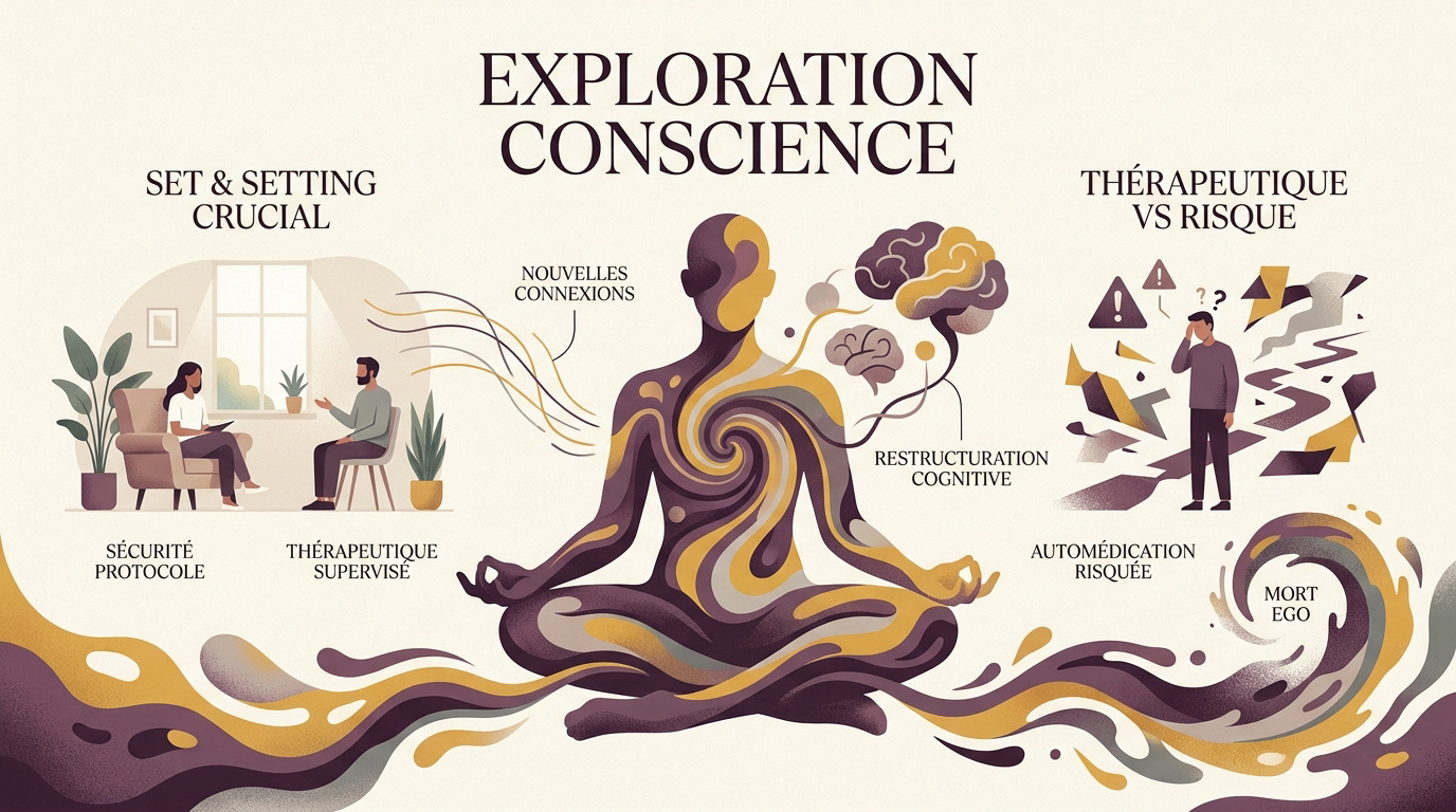Illustration des protocoles de sécurité et d'exploration de la conscience par les psychédéliques