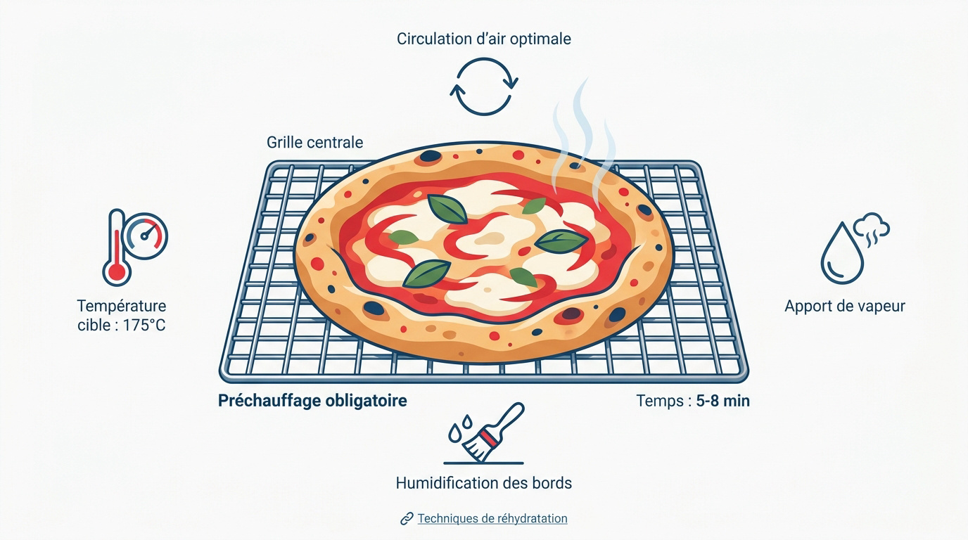 Schéma technique du réchauffage de pizza avec contrôle de la température et de l'humidité