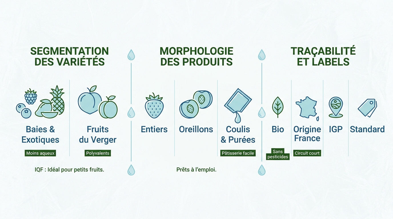 Formats de fruits surgelés : entiers, oreillons et morceaux