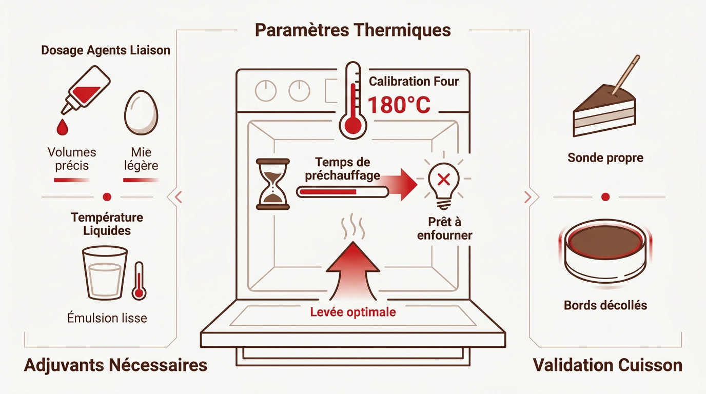 Infographie technique des paramètres de cuisson pour gâteau au chocolat