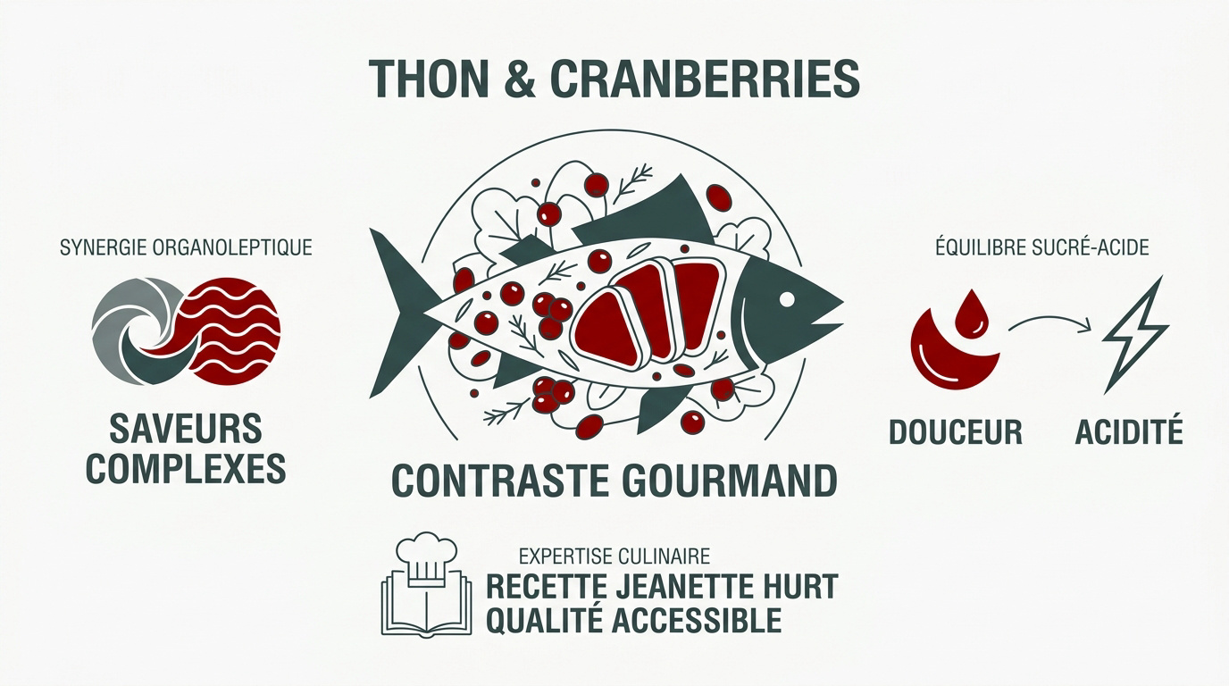 Infographie détaillant l'équilibre des saveurs entre le thon et les cranberries séchées