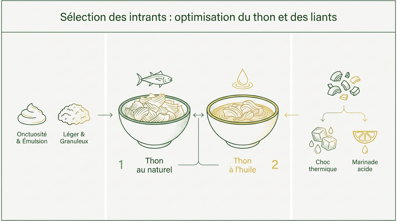 Thon blanc en conserve et oignons verts frais pour préparation culinaire