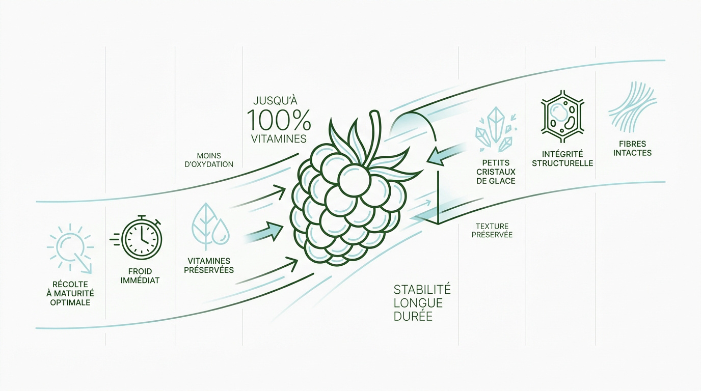 Analyse microscopique de la préservation des nutriments dans les fruits surgelés