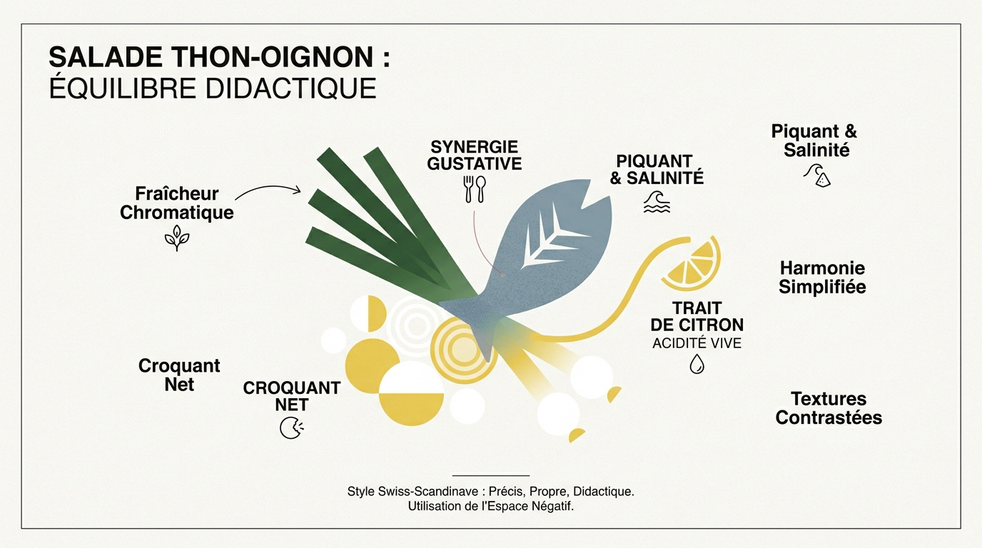 Analyse visuelle d'une salade de thon aux oignons verts sur pain de campagne