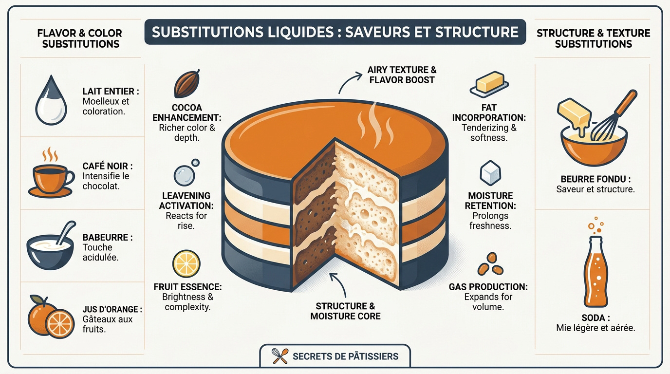 Ingrédients de substitution comme le lait, le café et le beurre pour améliorer un gâteau en boîte