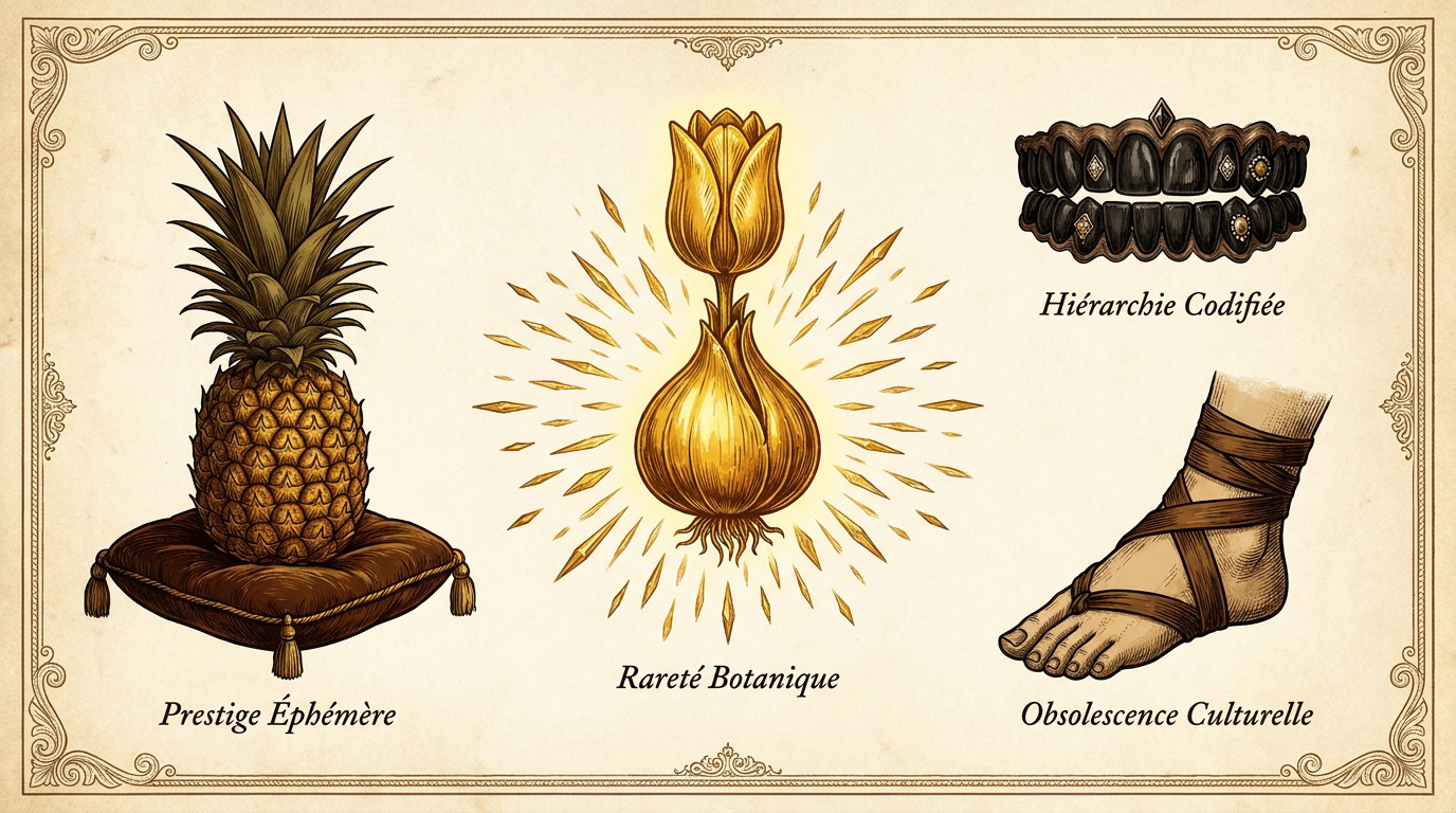 Cabinet de curiosités présentant des objets historiques rares et symboles de prestige déchus