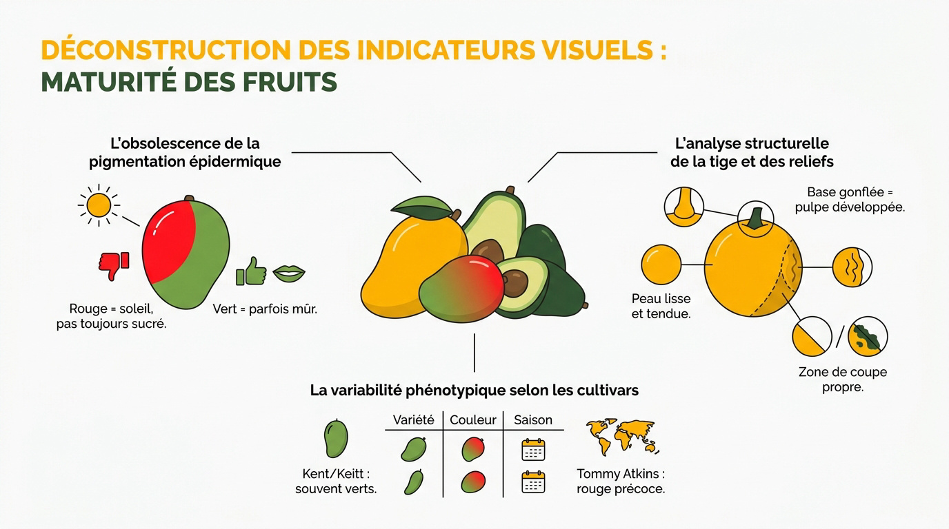 Examen visuel de la structure externe d'une mangue pour déterminer sa maturité physiologique