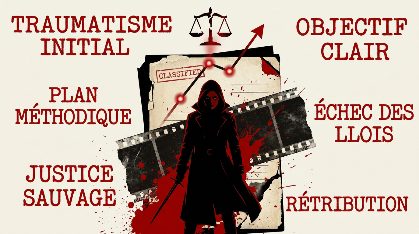 Représentation symbolique de la planification méthodique d'une vengeance en fiction